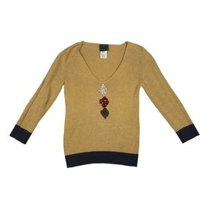 NUDE Italy Deep Scoop Neck Cotton Art To Wear Jumper Sweater Size 42 US 6 Small